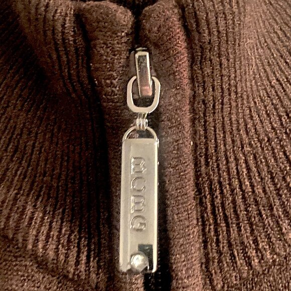 😊BCBG Maxazria Brown Sweater Coat Drawstring Gold Zipper Pockets Mid-thigh Sz L - Picture 9 of 14